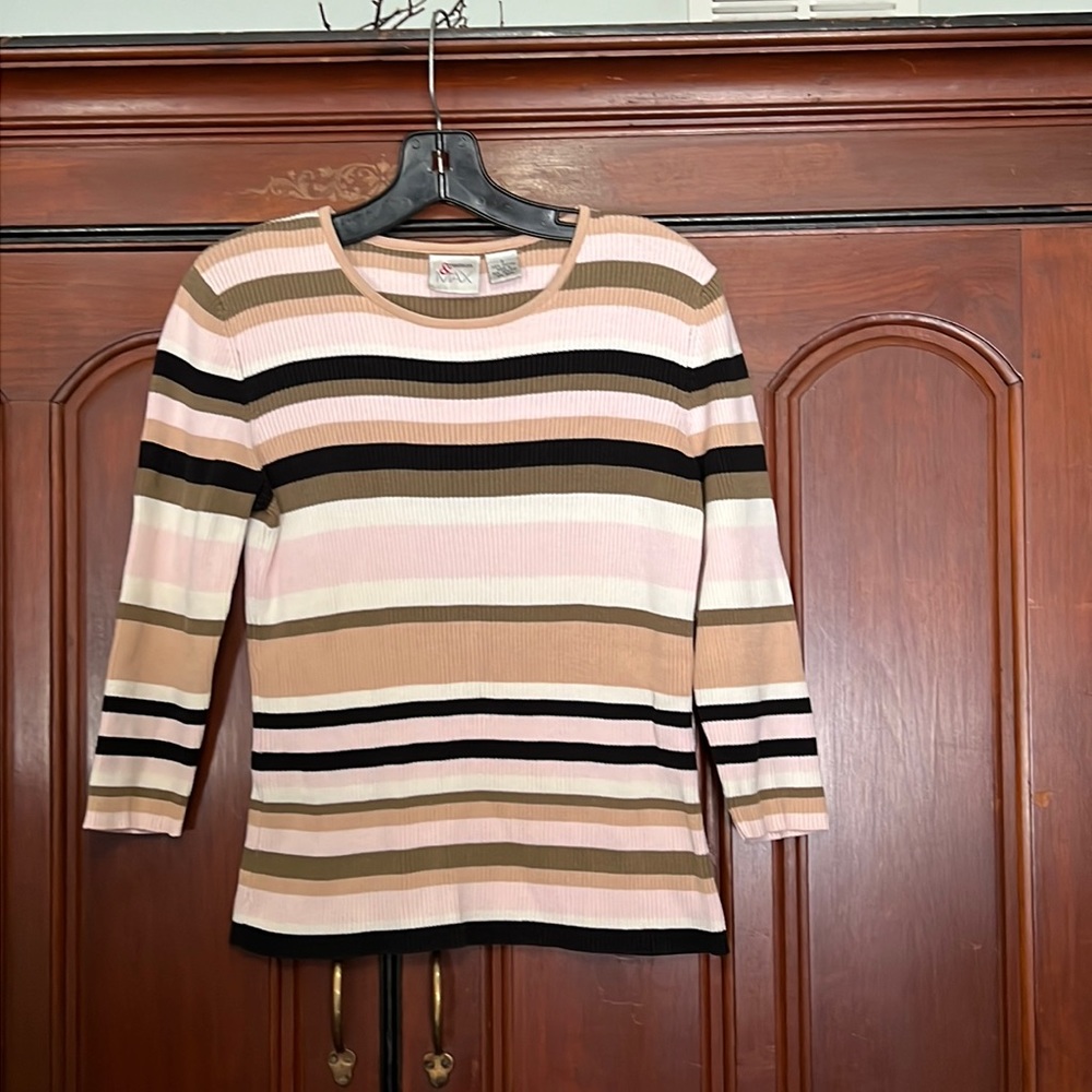 Madison & Max Ribbed 3/4 Sleeve Striped Sweater Size Small
